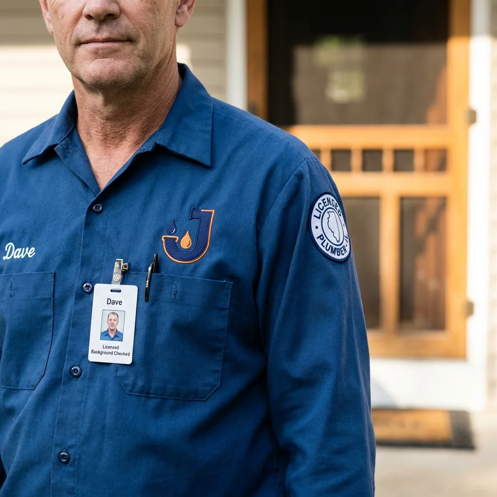 Licensed plumber showing ID badge in Troy, IL