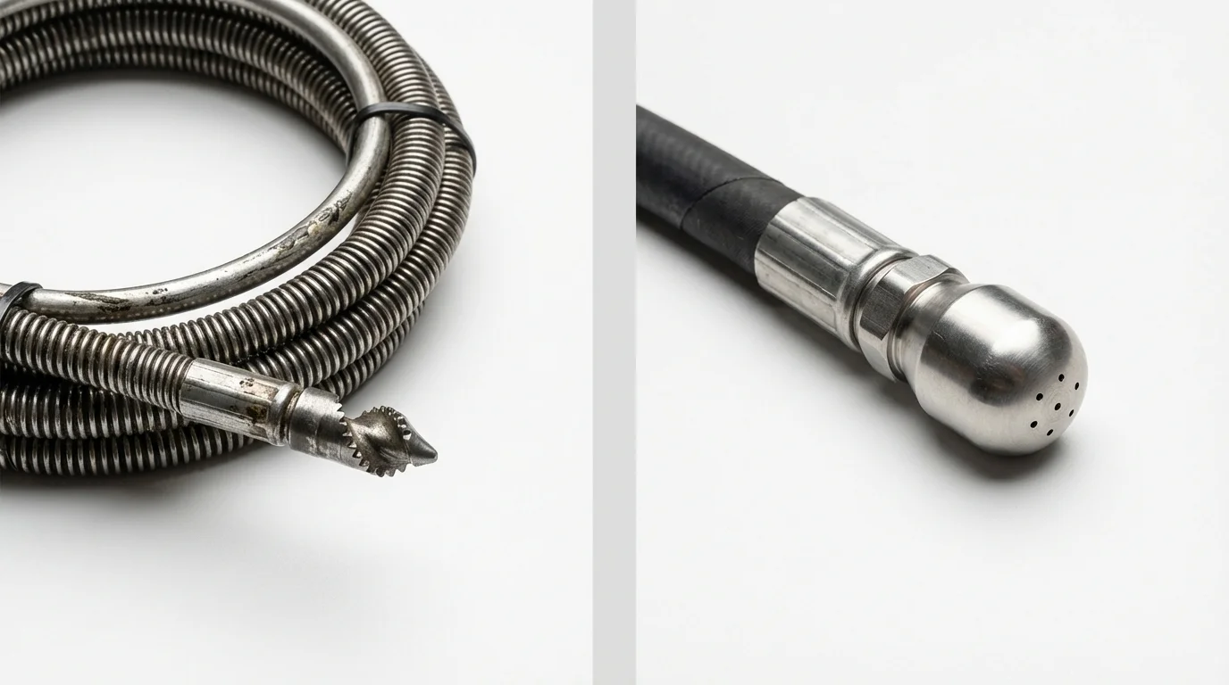 Drain snake cable and hydro jetting nozzle used for drain cleaning in Troy, IL